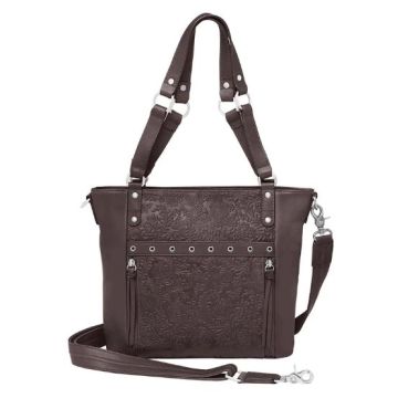 Gun Tote'n Mamas - BoHo Shoulder Tote Debossed Flowers Brown Leather