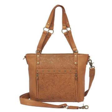 Gun Tote'n Mamas - BoHo Shoulder Tote Debossed Flowers Tan Leather